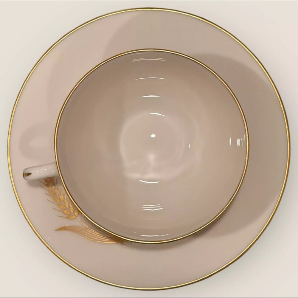Four (4) Lenox Flat Tea Cup & Saucers Set Wheat R442 24K Gold Trim Bone China - Picture 7 of 10